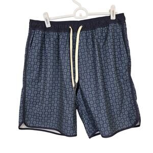 Men's Fair Harbor Blue Patterned Lined Swim Trunks | Size Large